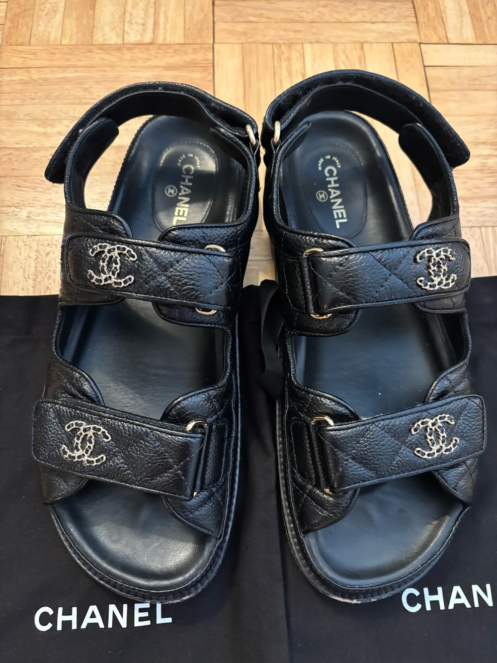 CHANEL Quilted Leather CC Logo Dad Sandals - Picture 3 of 15